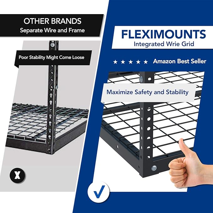 FLEXIMOUNTS 4x8 Overhead Garage Storage Rack, Adjustable Organization System, Heavy-Duty Metal Ceiling Racks, 2 Pack, Hammertone, Classic Series