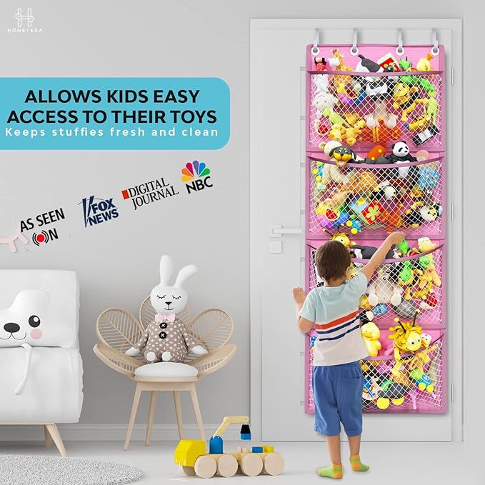 Honeyera Storage for Stuffed Animals - Over Door Organizer for Stuffies, Baby Accessories, and Toy Plush/Easy Installation with Breathable Hanging Storage Pockets Big Girls Chair Toddler Large Bag