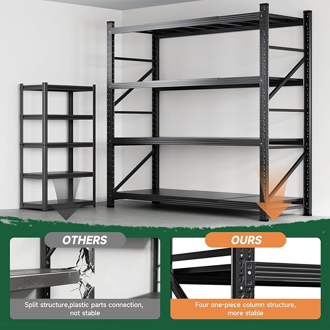 Letaya 6000LBS Storage Shelves Heavy Duty,79" W Garage Shelving Units, 4 Tier Adjustable Utility Rack Shelf,Large Metal Industrial Shelves,for Shop,Warehouse,Basement (79" W x 24" D x 79" H)