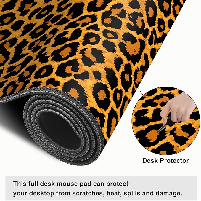 Leopard Print Mouse Pad – Large Extended Desk Mat 31.5 x 11.8 in– Bold Cheetah Animal Pattern, Non-Slip Rubber Base, Waterproof Surface, Fashionable Keyboard & Mouse Pad for Office, Home, or Gaming