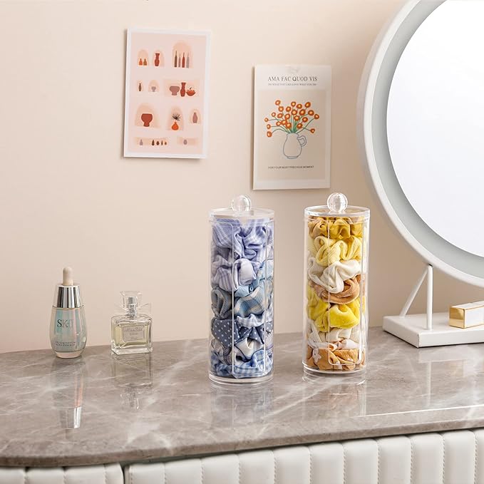 FABROK Clear Scrunchie Holder Stand, Hair Tie Organizer Stand with Lid, Portable Hair Accessories Organizer Perfect Scrunchy Display Organizer for Teen Girls