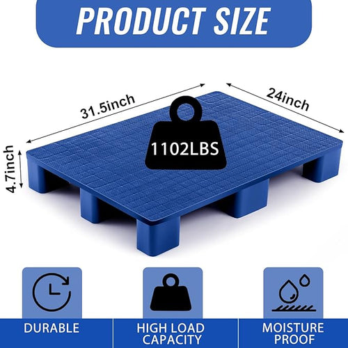 1 Pcs Plastic Pallet for Basement Storage Easy Stack Lightweight Floor Pallet Display Flooring Room Supermarket Christmas, Support up to 2000 Lbs (31.5'' L X 24'' W X 4.7'' H,Blue)