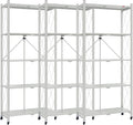 DEANIC 5 Tier Foldable Storage Shelves with Wheels, Large Capacity Shelving Unit, Freestanding Metal Wire Shelf Rack, No Assembly Organizer Rack for Garage Kitchen, Basement, Pantry(Grey Pack of 3)