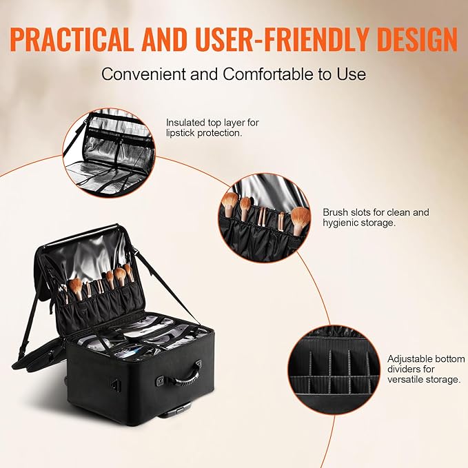 VEVOR Makeup Train Case Professional Makeup Storage Organizer Box Make Up Carrier for Women and Girls