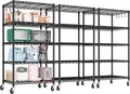 PrimeZone Wire Shelving Unit with Wheels, 5 Tier Adjustable NSF Certified Heavy Duty Metal Storage Shelves, Pantry Organizer Rack Rolling Kitchen Shelf for Closet, 24" W x 18" D x 75" H, Black, 3 PCS