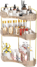 GTI 3-Tier Corner Bathroom Counter Organizer, Large Capacity Makeup Organizer Countertop, Perfume Cosmetics Skincare Vanity Organizers, Exquisite Countertop Storage for Women (Amber)