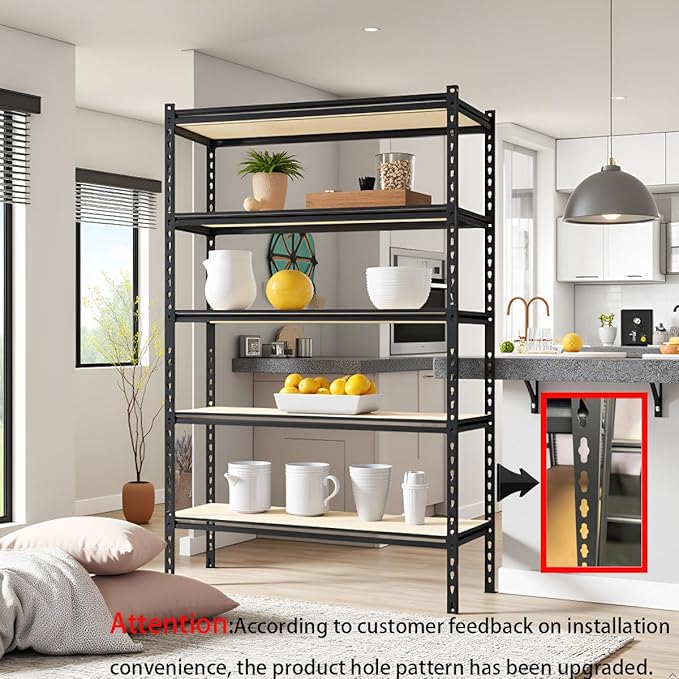 Storage Shelving Unit Heavy Duty Garage Shelves Metal Utility Rack for Kitchen Pantry Basement Pantry Warehouse Laundry Black 72" H x 36" W x 16" D 5-Tier 2000LBS