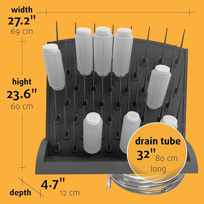 Bottle Drying Rack Kitchen Organizer, Wall Mounted Commercial Dryer for Squeeze Sauce Bottles Glassware, Lab Drying Racks, Test Tube Holder, Sink Drain Rack (53 Pegs)