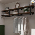 Clothes Rack 72in, Wall Mounted Garment Rack with Real Wood Shelf, Heavy Duty Hanging Clothes Rack, Multi-Purpose Hanging Rod, Space-Saving Closet Storage (2T72in)