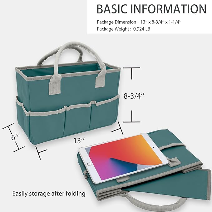 Cupohus Art Organizer Craft Storage Tote Bag with Pockets and Hadles, Oxford Fabric Carrying Caddy for Teacher, Officer, Artist, Traveler, and more – Grey Green