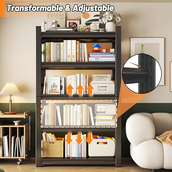 Garage Storage Shelves,5 Tier Shelving Unit, 40 inch Wide, 18” Deep, 78” Tall Organizer Metal Shelf for Basement/Laundry/Pantry Heavy Duty, Adjustable,Easy to Install (5Tier-47"Wx24"Dx72"H with Fence)