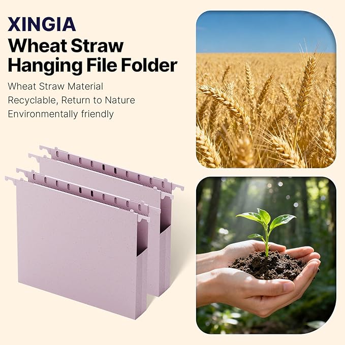 Letter Size Hanging File Folder Extra Capacity,Heavy Duty 1'' Expansion,Wheat Straw Plastic Filing Cabinet Folders,12 Pack Reinforced Morandi Purple File Organizer for File Frame File Box
