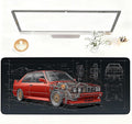 Retro Car Blueprint Mouse Pad – Large Extended Desk Mat 35.43 x 15.75 in – Classic Red Tuner Car Cutaway with Engine Diagram, Waterproof Surface, Non-Slip Rubber Base, Keyboard & Mouse Pad