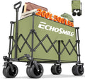 EchoSmile Collapsible Foldable Extended Wagon with 500lbs Weight Capacity, 300L Folding Utility Wagon Cart with Big All-Terrain Wheels for Beach,Sport,Gargen&Grocery,Green
