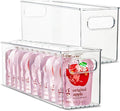 primebox Plastic Food Storage 2 Pack Clear Container Bin with Handles for Organizing Kitchen, Pantry, Refrigerator, Freezer, Pantry, Cabinet, Closet, Bathroom. 16”x4”x5”