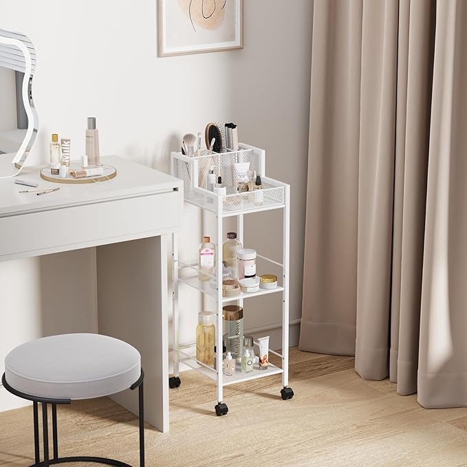 VITVITI Metal Hair Tool Organizer Shelf for Bathroom, 3 Tiers Hair Product Organizers Cart Floor Stand, Curling Irons Straighteners Storage Makeup Organizers for Vanity (White Color)