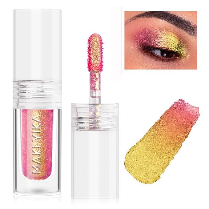 MAKI YIKA Glitter Eyeshadow Gold Liquid Multichrome Eyeshadows Long Lasting, Metallic Chameleon Eye Shadow Smudgeproof Holographic Eye Topper Glitters (#9 Ember)