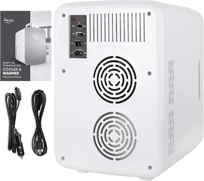 Cooluli 10L Mini Fridge for Bedroom - Car, Office Desk & College Dorm Room - 12v Portable Cooler & Warmer for Food, Drinks, Skincare, Beauty & Makeup - AC/DC Small Refrigerator with Glass Front, Blue
