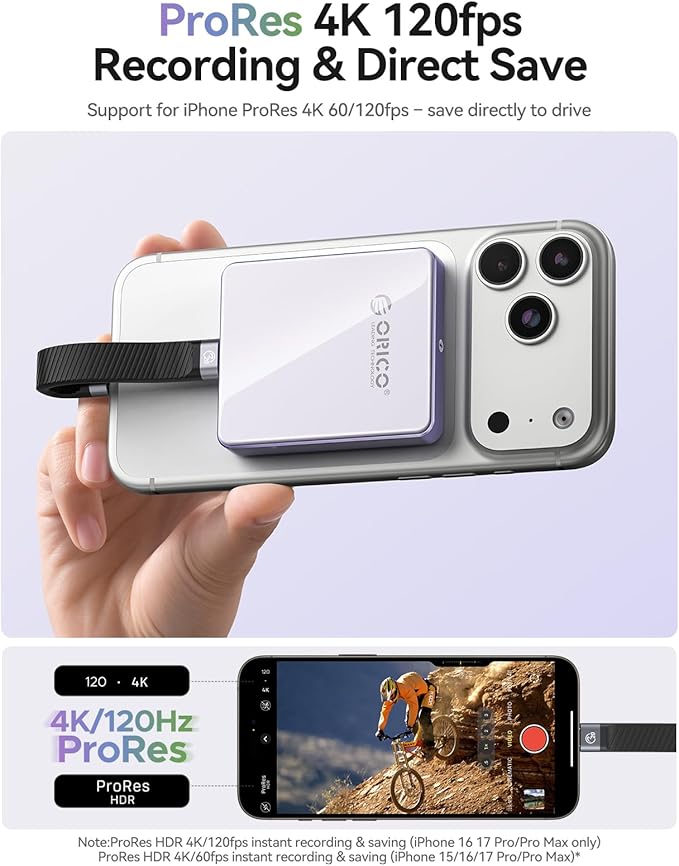 ORICO 10Gbps Magnetic M.2 NVMe SSD Enclosure with PD100W Charging Port 4K ProRes Recording Max 2TB for iPhone 17/16/15 Pro/Pro Max/Plus Support SSD Size 2230/2242 B+M M-Key Diskless AP42P (Green)