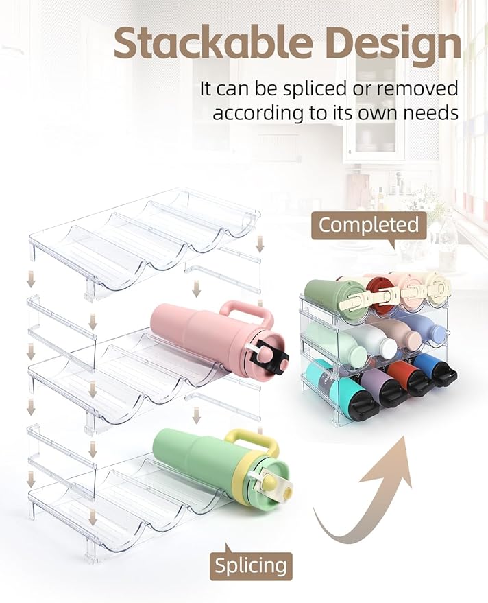 Water Bottle Organizer - 3 Pack Clear Stackable Bottle Storage Rack and Wine Rack for Stanley Yeti Bottle and Other Tumbler Organizer for Kitchen Cabinets, 3 Tier Hold 12