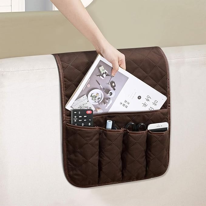 Sofa Armrest Organizer Non-Slip Arm Chair Bedside Storage Caddy Organizer Armchair Caddy for Recliner Couch Remote Holder with 5 Pockets for Cell Phone TV Remote Control Magazines (Coffee)
