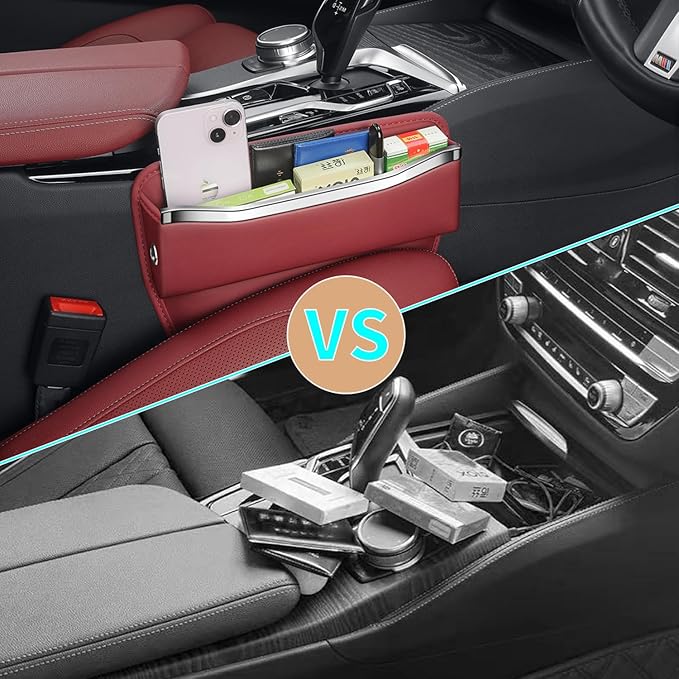 HOLDCY Car Seat Gap Filler Organizer - Leather Console Side Pocket Seat Storage - Stylish and Practical Car Accessories for Cars,SUV,Truck (Red - 2 Pack)