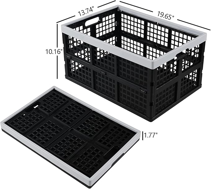4 Pack 42 L Large Plastic Collapsible Storage Crates, Folding Stackable Storage Crates