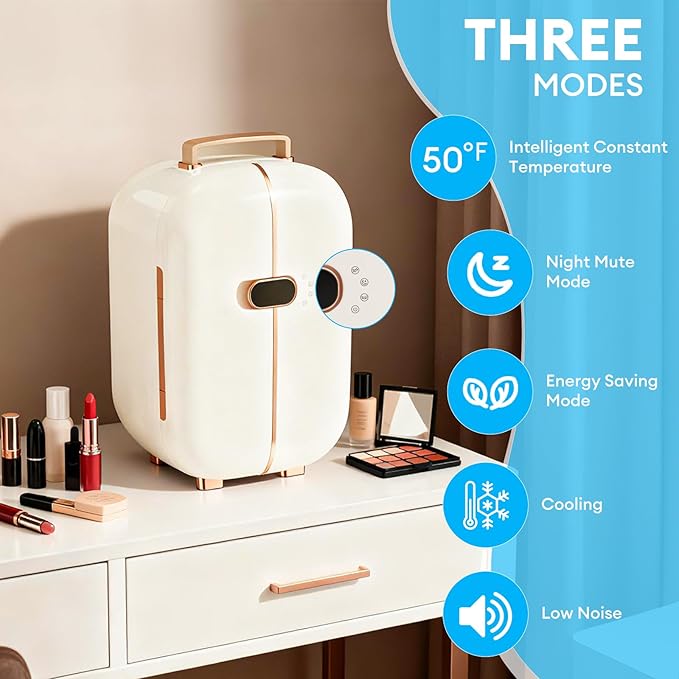 Portable Skincare Fridge, 3 Operating Modes with 360° Cycle Drying Mini Fridge, With 5 Door Racks, Low noice, Ideal for Makeup, Cosmetic Beauty, Skin Care