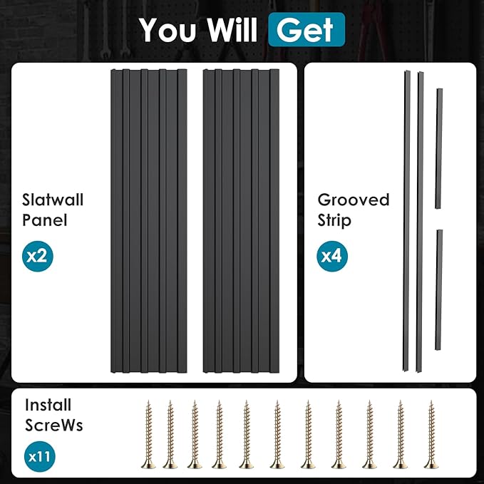PVC Slat Wall Paneling 2x4 ft, Garage Organizer Storage System, Black Slatwall Panels for Garage Organization Product, Heavy Duty Wall Mounted Tool Storage for Home