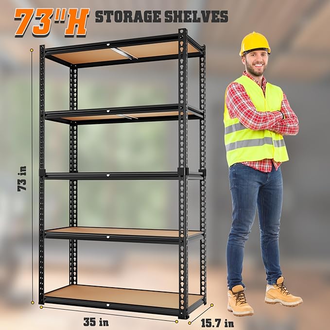 LEVELEVE 5-Tier Heavy Duty Storage Shelving Unit, 2020 lbs Capacity, Adjustable Metal Utility Shelf, 35" L x 16" W x 73" H for Garage, Kitchen, Pantry, Basement, Bathroom, Laundry,4 Pack