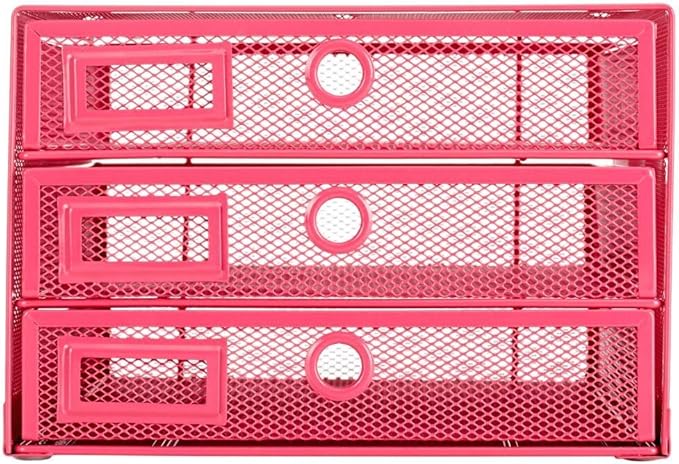 Annova Desk Organizer Wire Mesh 3 Tier Sliding Drawers Paper Sorter/Multifunctional/Premium Solid Construction for Letters, Documents, Mail, Files, Paper, Kids' Art Supplies (Pink)