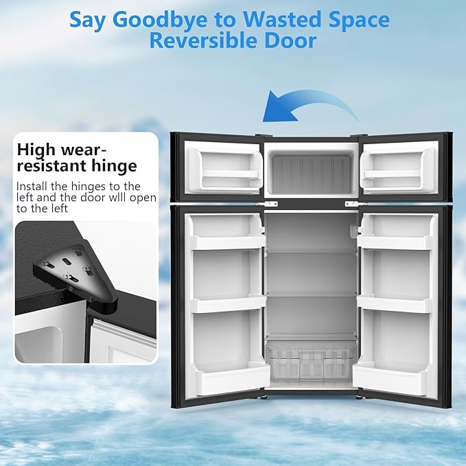 4.5 Cu.Ft Mini Fridge with Freezer, 2-Door Compact Refrigerator With 2 Removable Shelves, 3 Level Adjustable Thermostat, Quiet Efficient for Bedroom, Kitchen, Office, Apartment, Dorm