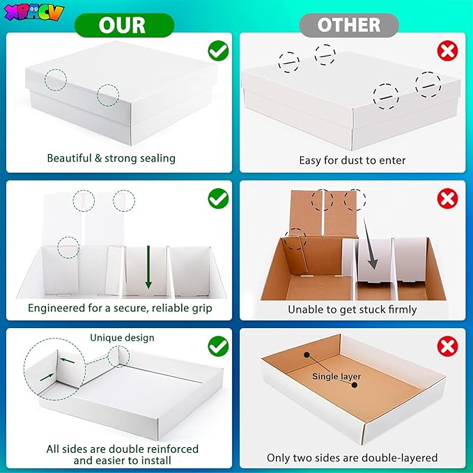Trading Card Storage Box, 4 Row 3200 Count Collector Cards Box with Divider, White Corrugated Cardboard Compatible with Top Loader Organizer Sorting Tray Box for Sports Cards, MTG, TCG Cards (5-Pack)