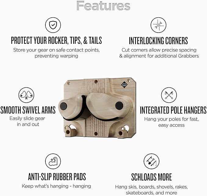 Gravity Grabber - Ultimate Ski & Snowboard Wall Rack | Secure, Non-Slip Storage | Fits Any Ski/Board | Garage Organization | Ski Storage Rack | Snowboard Storage Rack | Winter Gear Organizer | 2 Pck