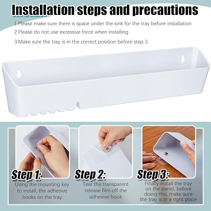 Umigy 2 Pack 14" Tip Out Tray for Sink with 2 Pairs of Hinges Front Sink Drawer Tip Out Tray Kit False Drawer Front Clips Flip Sponge Holder for Kitchen, White