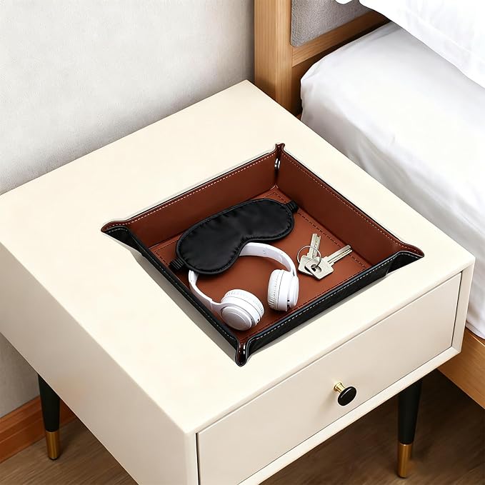 Valet Tray Organizer, 5.5" Square Catch All Tray for Men & Women - for Nightstand, Entryway,Desk & Dresser Top | Jewelry & EDC Holder for Watches, Rings, Keys, Wallet, Phone, Glasses