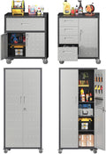Metal Tool Cabinet,Garage Storage Cabinet System,Wall Cabinet & Locking Rolling Tool Cabinet with Doors and Adjustable Shelves,Steel Tool Cabinets for Home (4 Pcs-StyleB, Black & Grey)