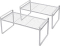 2Pack Cabinet Shelf Organizer Storage Rack Space Saving for Kitchen Counter Pantry Bathroom Cupboard Under Sink Office Table Desk Steel Stackable Rust Resistant Heavy Duty Nonslip 16” White