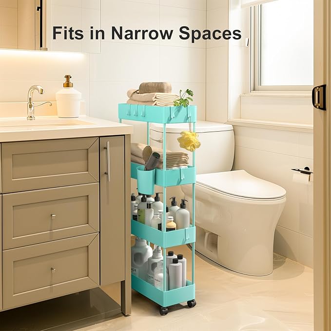 Pipishell Slim Storage Cart with Wheels, Bathroom Cart Organizer Bathroom Storage Small, Rolling Cart for Bathroom, Laundry Room, Kitchen, Narrow Space, Black PIUC04