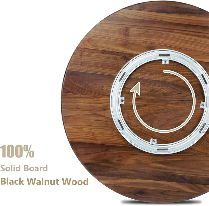 27 Inches Black Walnut Wood Lazy Susan Organizer, Solid Wooden Round Turntable, Rotating Tray for Table Top/Counter Top
