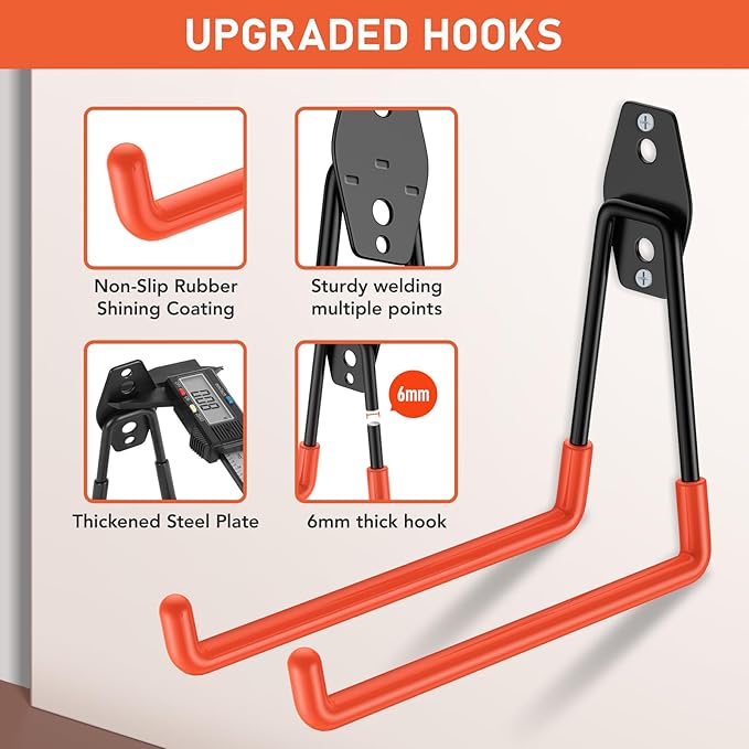 Garage Hooks with Anti-Slip Coating,Heavy Duty Wall Mount Storage Hooks for Hanging Bike,Hose,Ladder,Yard,Garden Tools (42 Pack Orange)