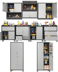 Metal Tool Cabinet,Garage Storage Cabinet System,Wall Cabinet & Locking Rolling Tool Cabinet with Doors and Adjustable Shelves,Steel Tool Cabinets for Home (10 Pcs-StyleA, Black & Grey)