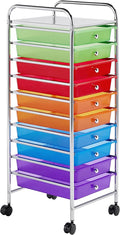 Yaheetech 10 Drawer Cart Rolling Plastic Storage Cart and Organizer Multipurpose Mobile Rolling Utility Storage Organizer for Home Office School and Workshop, Multicolor