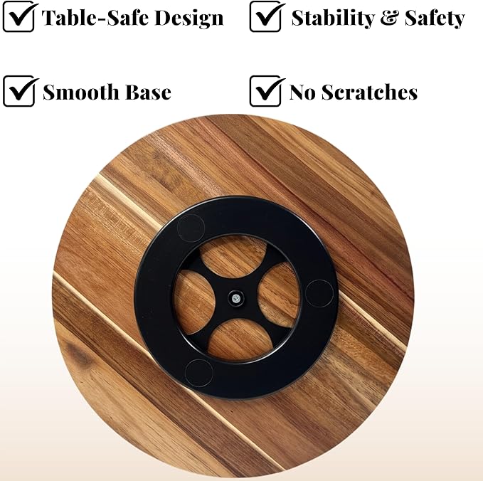 Acacia Wood Lazy Susan - 12 Inch Wooden Turntable Organizer for Kitchen Counter, Dining Table, Countertop - Rotating Serving Tray with Raised Edges - Natural Wood Finish