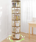 6 Tier Rotating Bookshelf Tower Round,74” Tall Spinning Bookshelf Tower Anti-Tipping Design,Metal & Wood Standing Revolving Bookcase Stackable Space Saving for Small Spaces,Study,Living Room,Bedroom