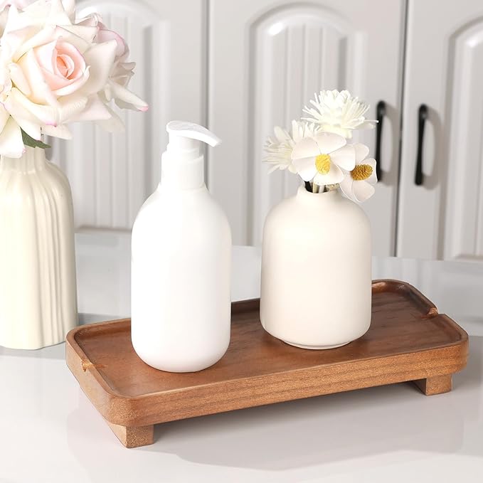Wood Riser Small Decorative Tray Sink Soap Dish, Vanity Tray Pedestal Stand 10 * 4.5 inches (Light Brown)