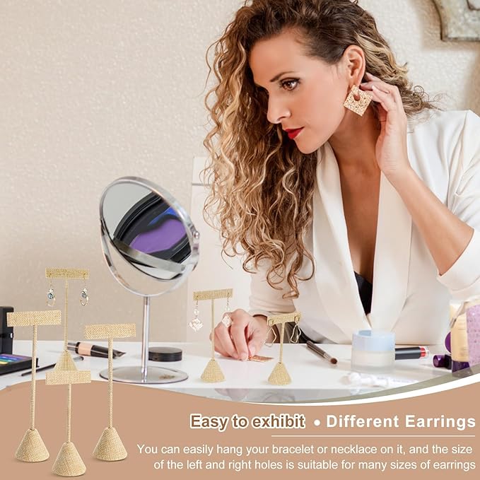 Marsui 18 Pcs Earring Display Set Earring T Bar Display Earring Holders with 3 Heights Earrings Display Stand for Jewelry (Linen Color)