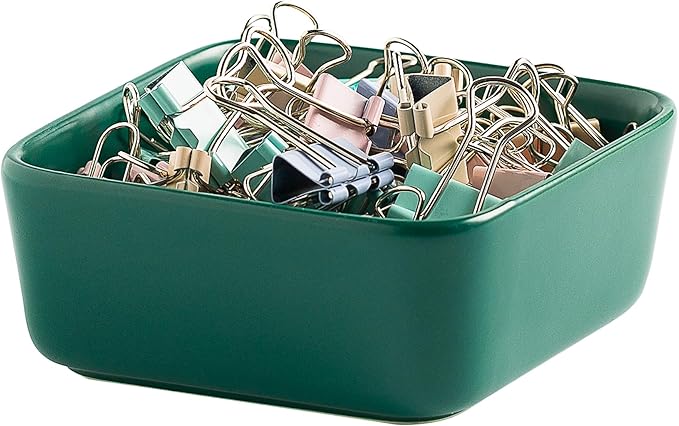 Ceramic Paper Clip Holder for Desk Cute Binder Holder Paperclip Holders for Office Paper Clips Dispenser Organizer desk décor (green)