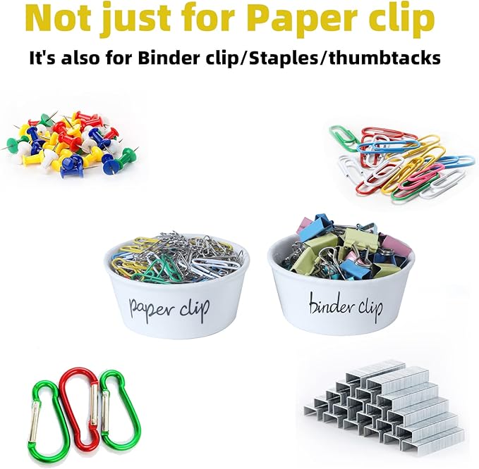 ONTUBE Ceramic Paper Clip Holder and Binder Clip Holder Set (White)