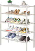 5 Tier Bamboo Shoe Rack for Closet Free Standing Wood Shoe Shelf for Entryway Small Space Stackable 27"x11"x33" (White)